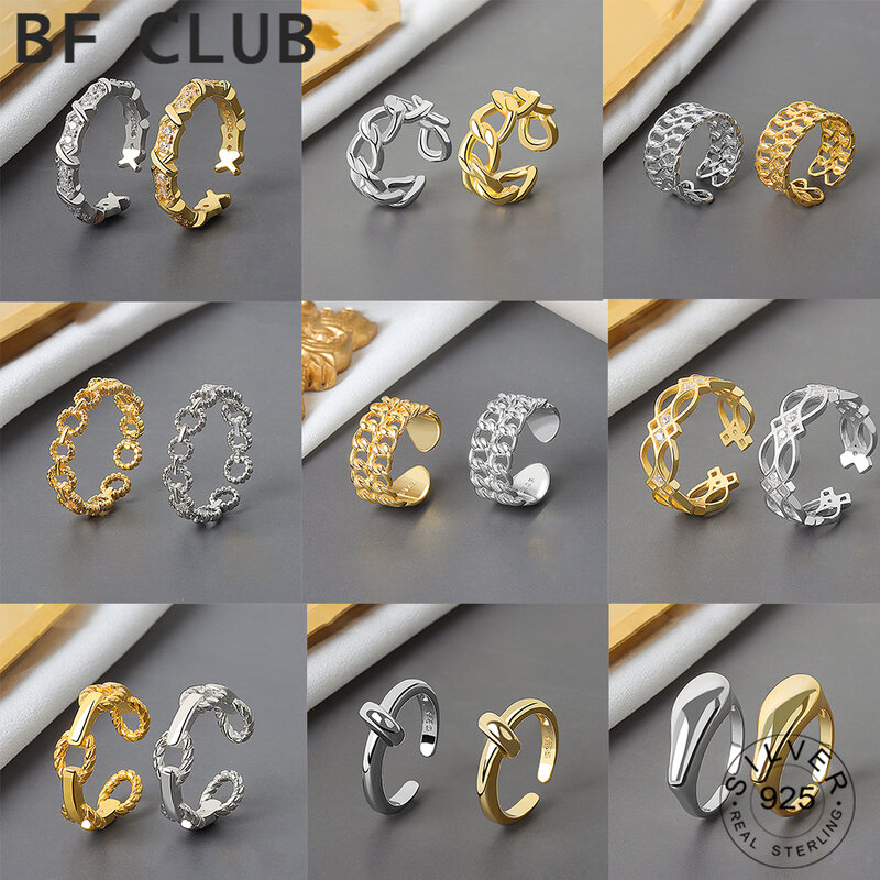 Bfclub 925 Sterling Zilveren Open Ringen Voor Vrouwen Chain Shape Open Geometic Trendy Anillos Verjaardag Huwelijkscadeau