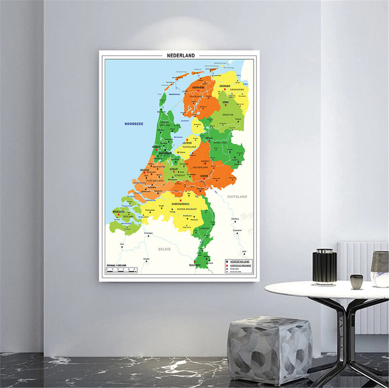 Affiche murale la carte néerlandaise des pays-bas, peinture sur toile, décoration de la maison, fournitures scolaires de voyage, 60x90cm