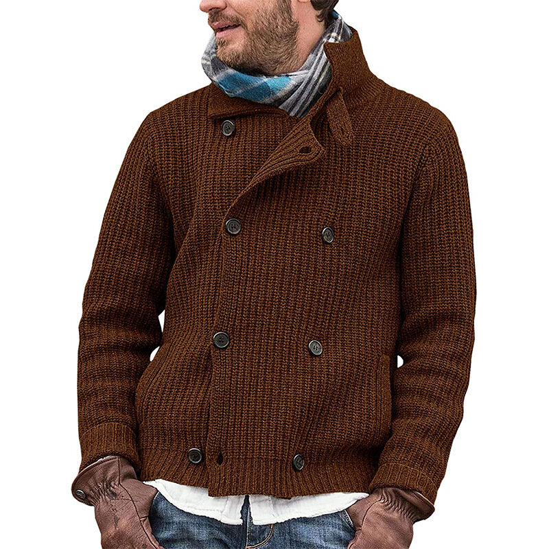 2021 Winter Autumn Men Solid Color Knitted Sweater Buttons Cardigan Warm Jacket Coat