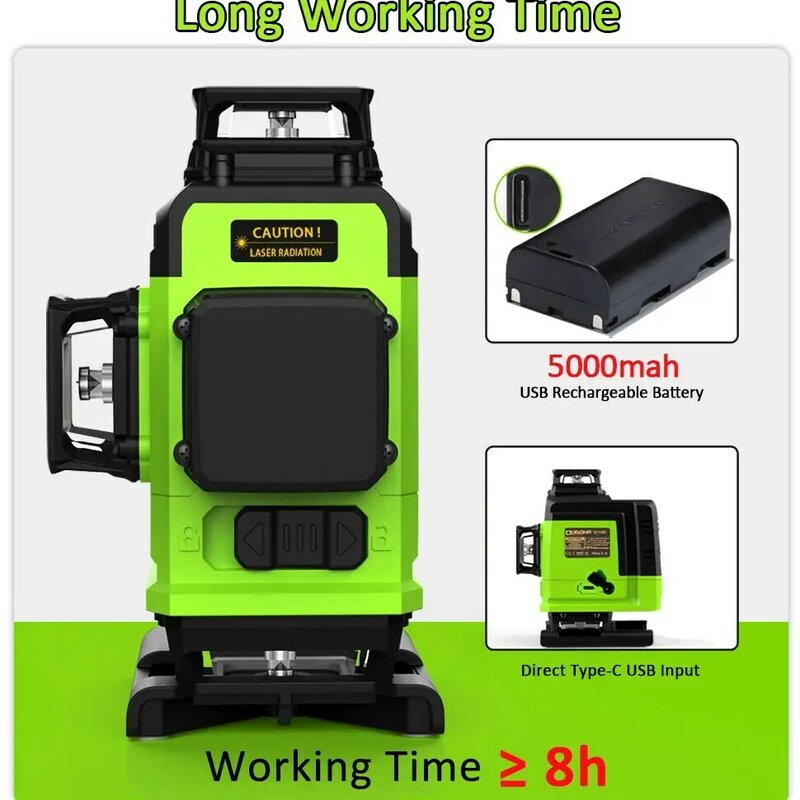 Clubiona 4D 16 lines Professional German Core Floor Ceiling Remote Control Green Line Laser Level with 5000mahs Li-Ion Battery