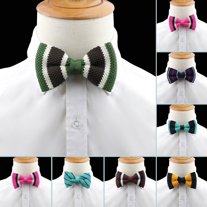 Gravata borboleta malha clássica masculina, camiseta listrada gravata borboleta para homens de negócios e casamento