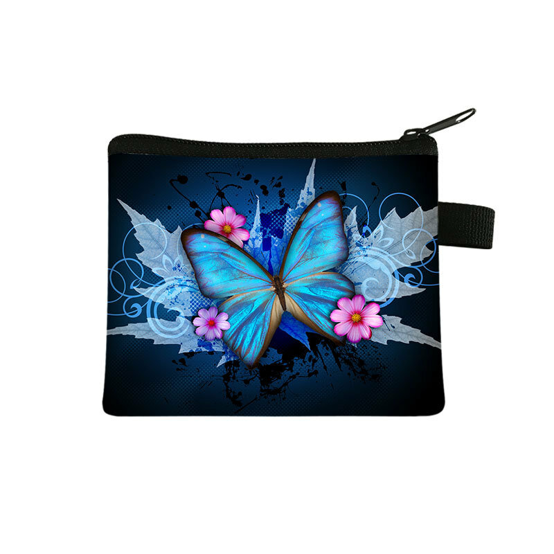 Butterfly Printed Children's Zero Wallet Student Portable Card Bag Coin Key Storage Bag Polyester Hand Bag Luxury Purse Key Case