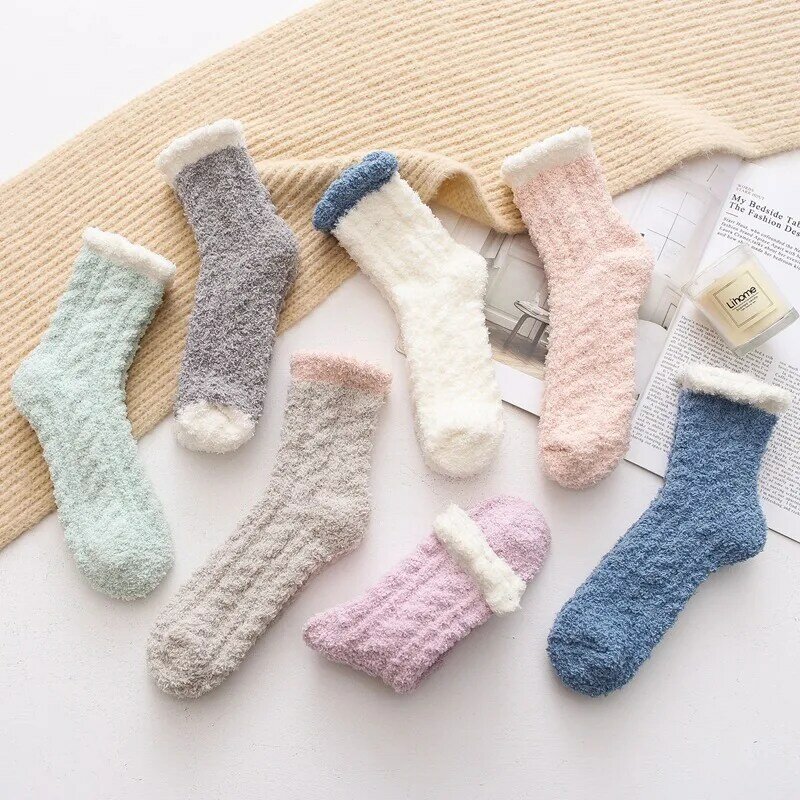 Coral Fleece Sokken Voor Vrouwen In De Herfst En Winter Met Verdikte Mid-Dikte Pluche Warme Thuis Vloer Sokken Slaap sokken