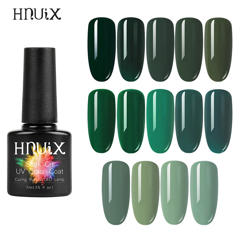 HNUIX 7.3ML paint Gel varnish Green colors Gel nail polish set for DIY manicure Top Base coat Hybird nail design Art primer