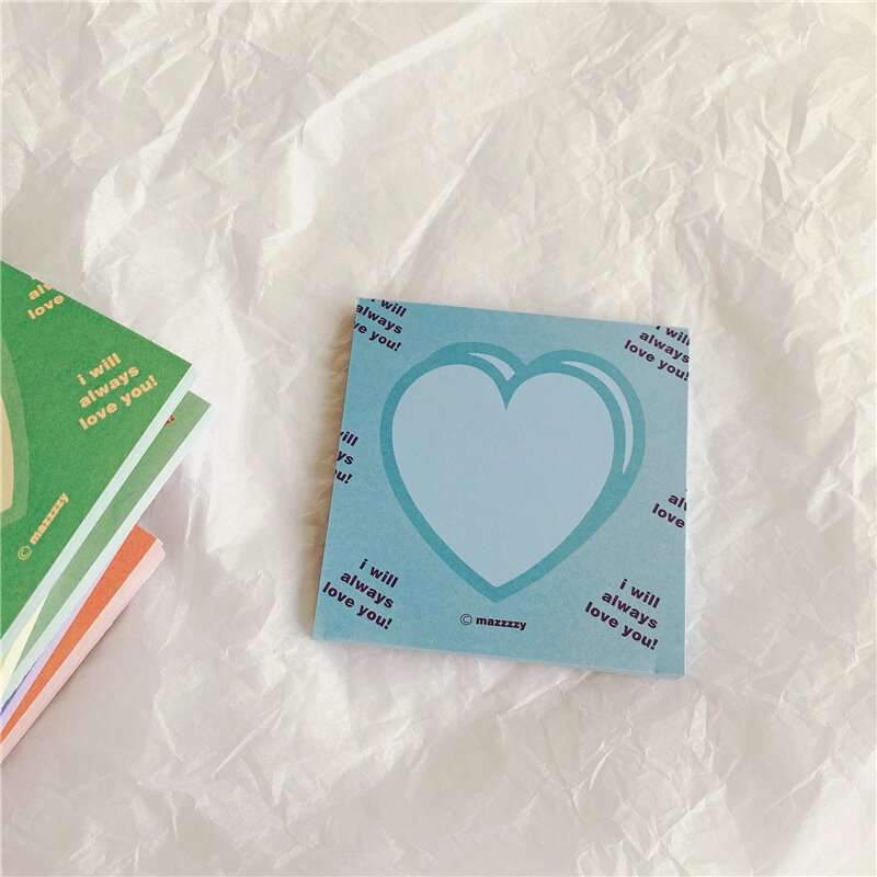 Bloco de notas colorido coreano, notas bonitas de contraste cor amor bloco de notas criativo papelaria mensagens bonitas papel quadrado 50 folhas 10 cores
