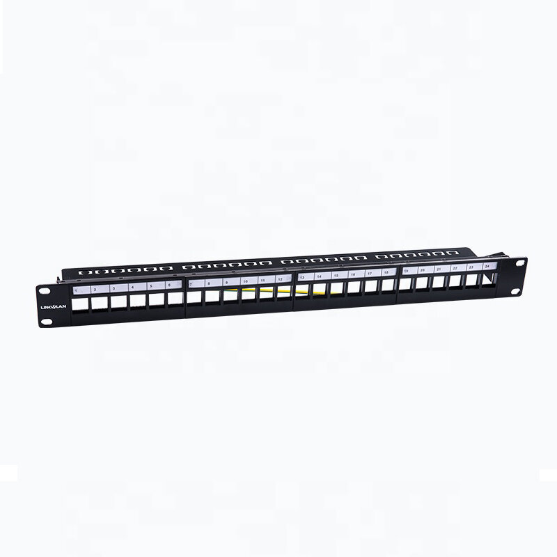Linkwylan 24 Ports Blank Patch Panel Unload Empty 24P Panel Shielded 19" 1U Rack Mount With Label Field Cable Bar Grounding Wire