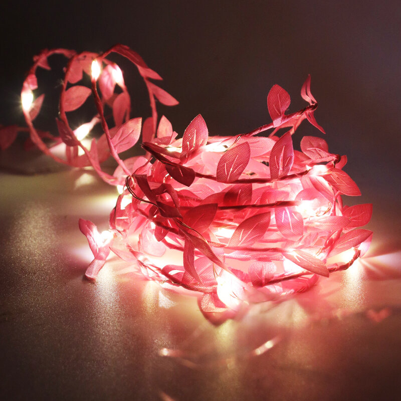 LEDストリングライト,2m,3m,5m,10m,緑の葉,rgb,ガーランド,妖精,バッテリーボックス,結婚式,パーティー,クリスマスの装飾