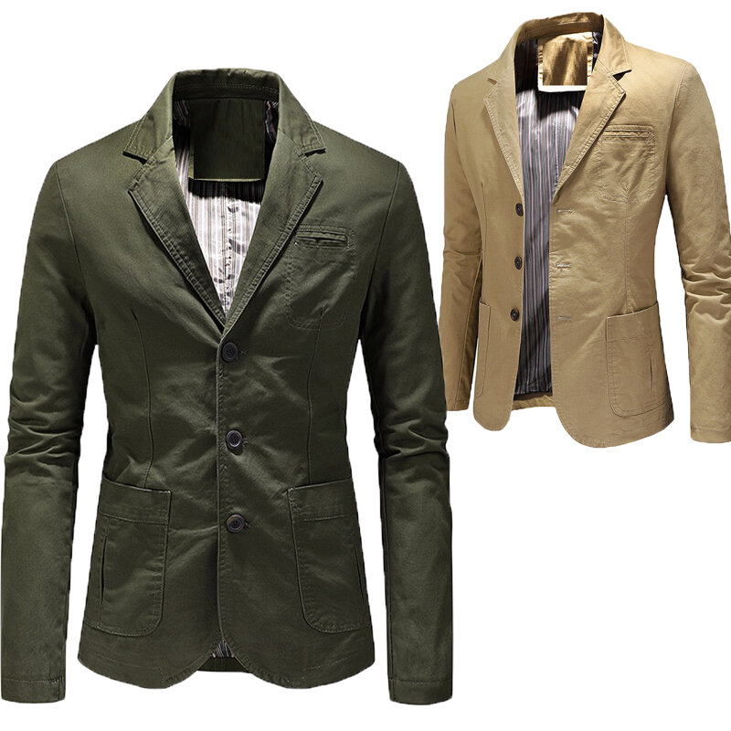 Blazer masculino de peito único, jaqueta casual, casaco fino de algodão, outwear fino, primavera e outono