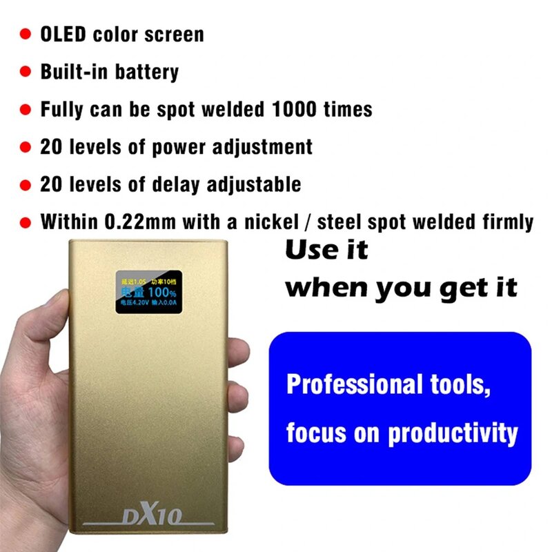 DX10 saldatrice a punti portatile OLED batteria regolabile saldatrice a punti saldatrice strumenti 0.12/0.15mm nichel per 18650 penne a punti 8awg