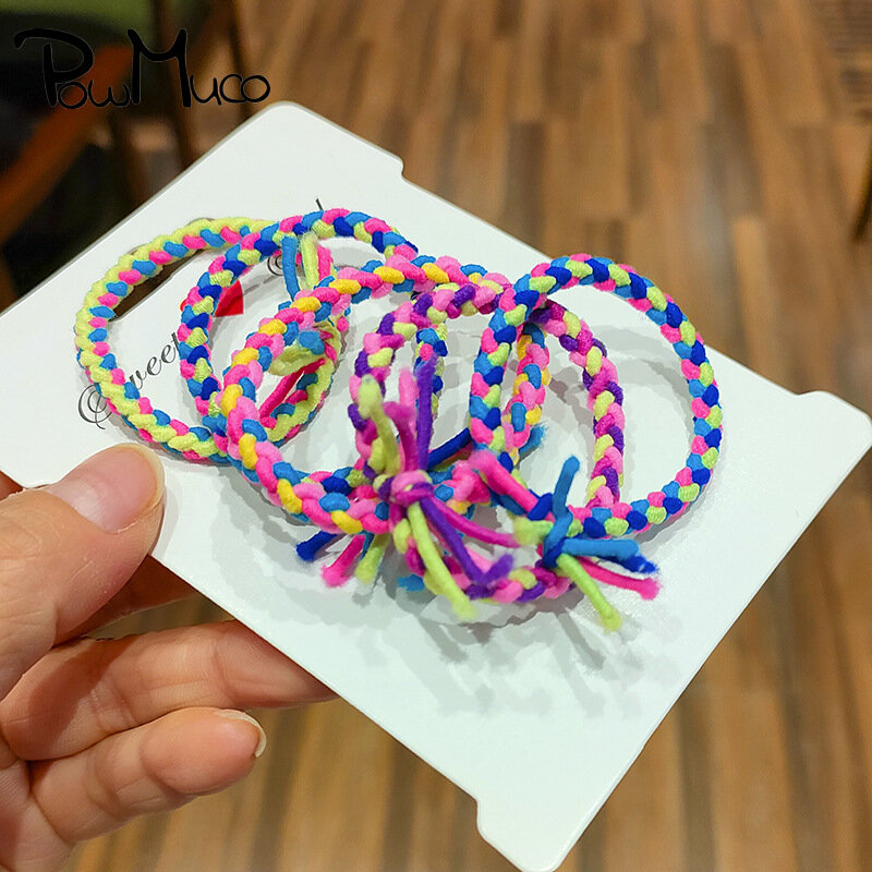 Powmuco 10pcs/lot Highly Elastic Knit Knotted Women Hair Roped Colorful Ponytail Hairband DIY Clothing Decoration Birthday Gifts