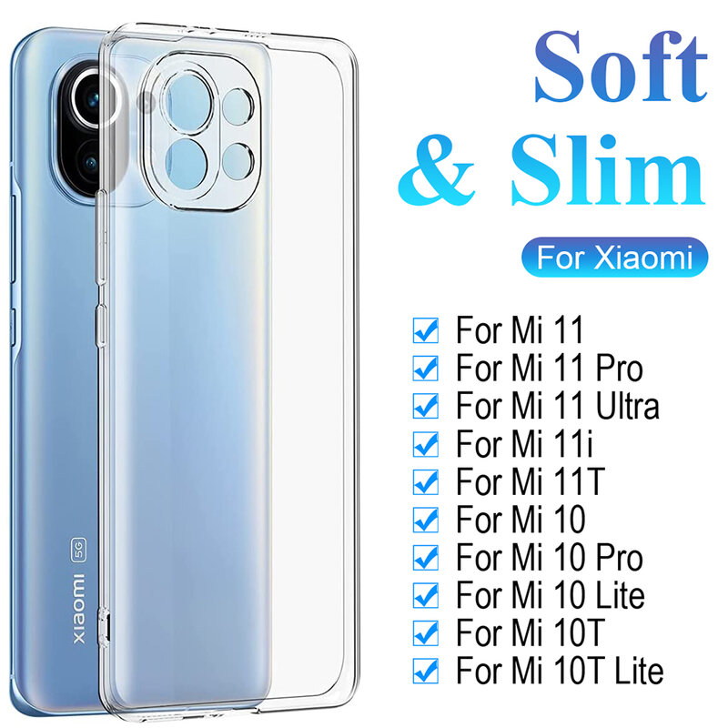 Прозрачный силиконовый чехол для телефона Xiaomi Mi 11 11X 11i 11T 10 10T 9T 8 Pro Lite Se Ультратонкий Мягкий чехол для Mi A3 A2 Lite A1