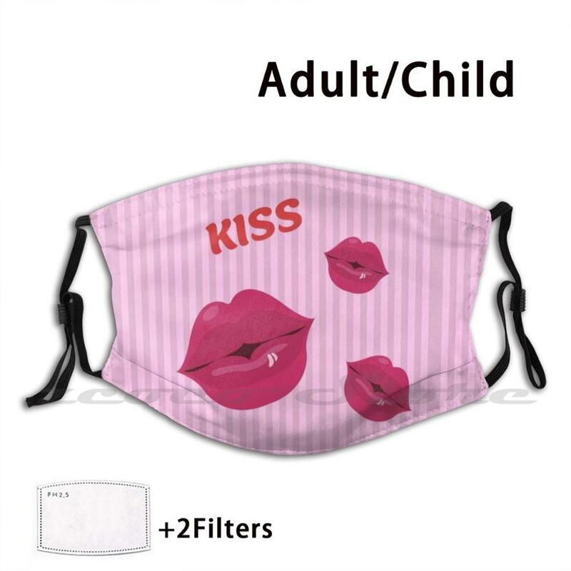 Kus Masker Doek Wasbare Diy Filter Pm2.5 Volwassen Kids Kus Lippen Gezicht Rode Liefde Valentines Verjaardag Valentijnsdag Familie Soort