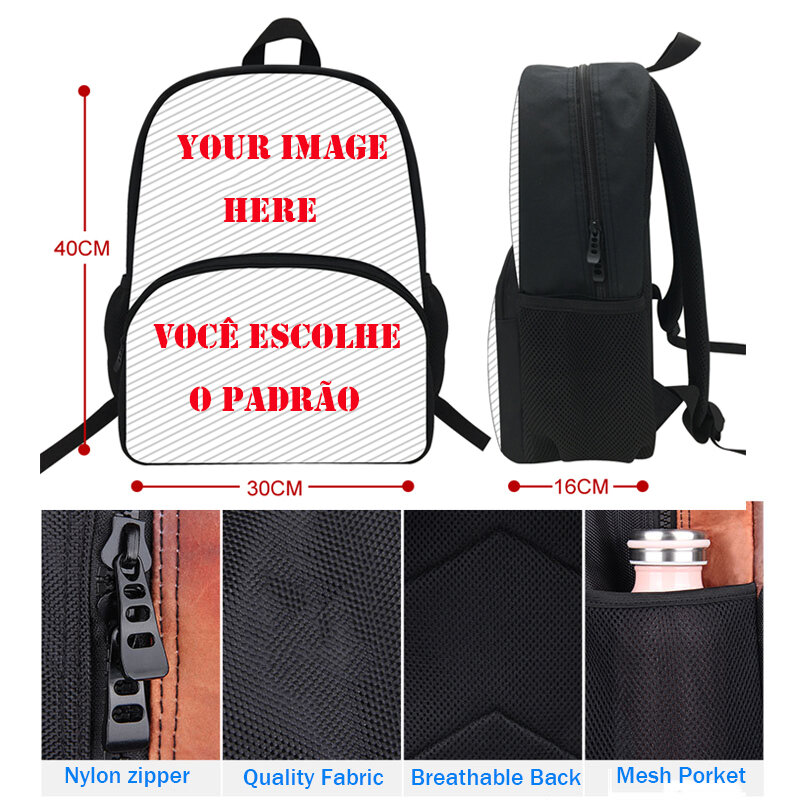 3Pcs/Set Bakpack Students  Schoolbags Pencil case Lunch Bags Adexe&Nau Print Boys Girls To School BackpackB