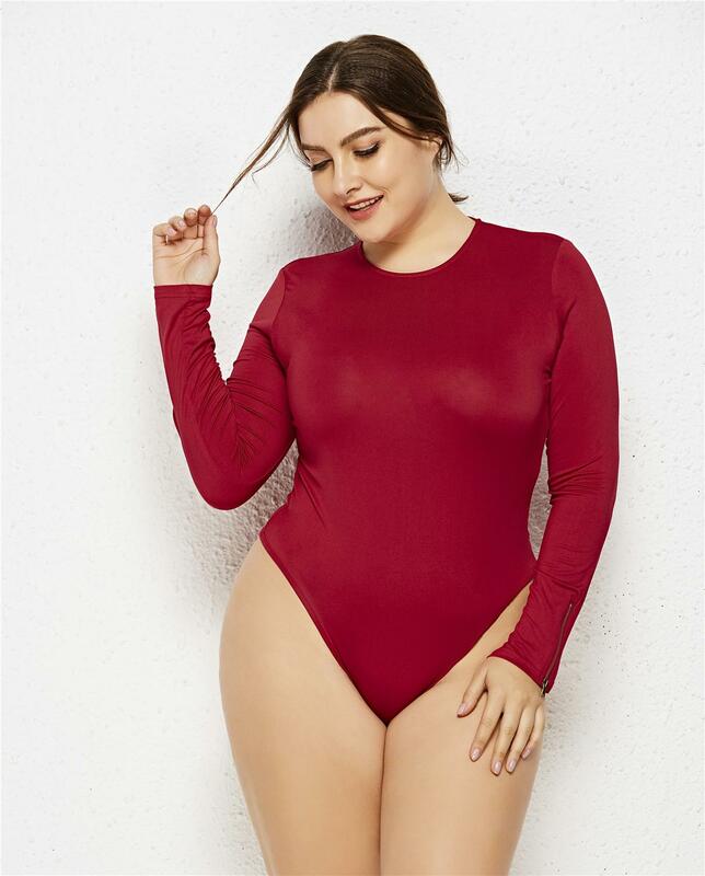 Body rojo Sexy de manga larga para mujer, monos sólidos, ropa de Club, cuello redondo, camisa de fondo Sexy, ropa de mujer 2020