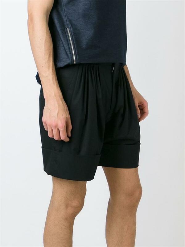 Calções masculinos verão novo escuro cintura alta ampla borda rolo perna design solto casual tendência juventude grande tamanho versátil shorts