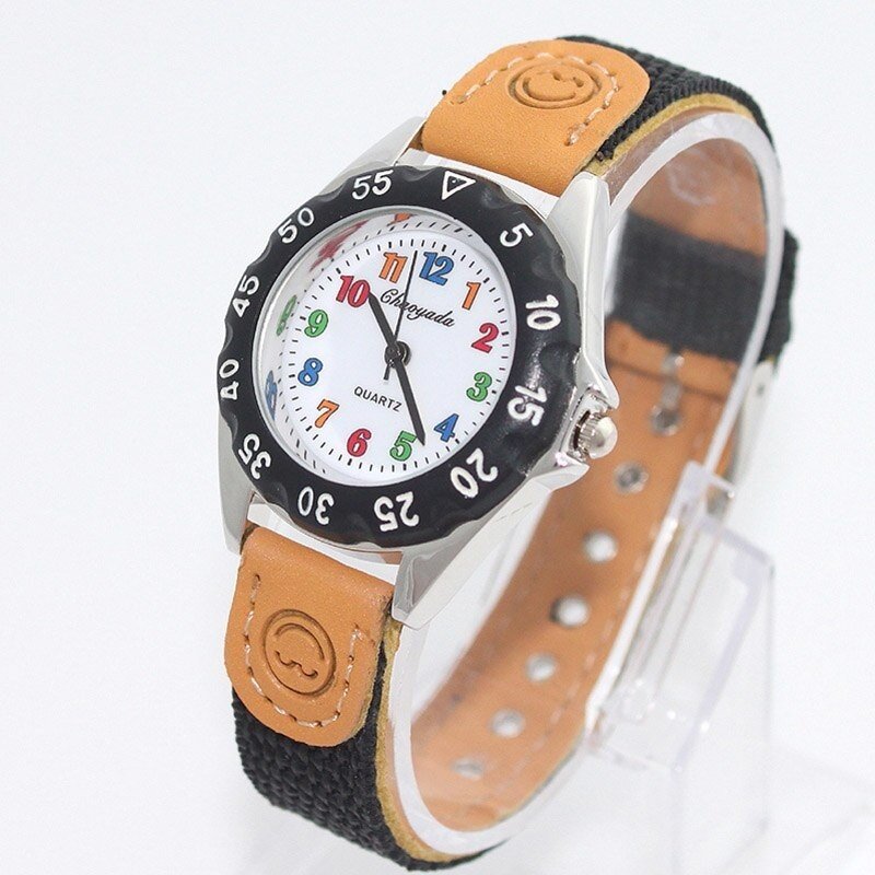 귀여운 소년 소녀 석영 시계 어린이 어린이 & #39s 패브릭 스트랩, 학생 시간 시계 손목 시계 선물 다채로운 숫자 다이얼 시계