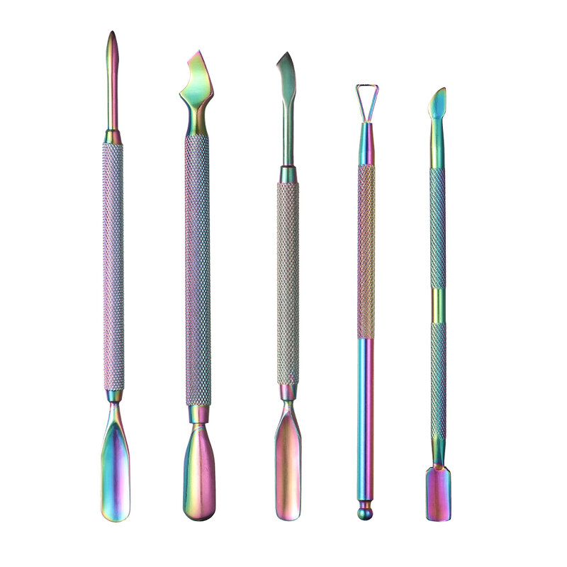 BNG-empujador de cutículas de acero inoxidable para manicura y pedicura, herramientas de Arte de uñas de arcoíris de 2 vías, limpiador de cutículas esenciales