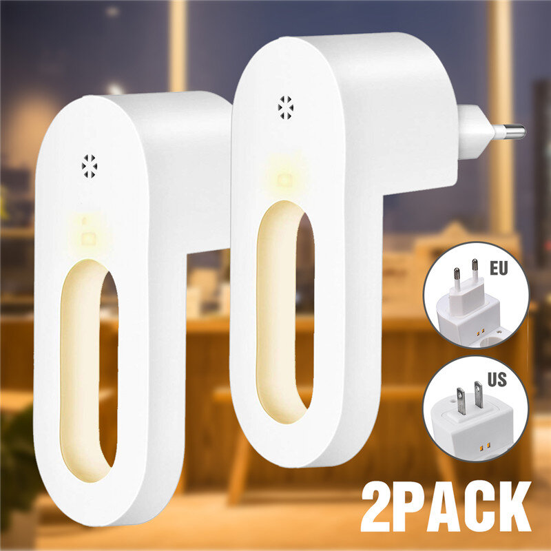 2 pçs plug-in luz noturna branco quente led luzes da noite dusk to dawn sensor para o quarto banheiro cozinha corredor escadas ue/eua plug