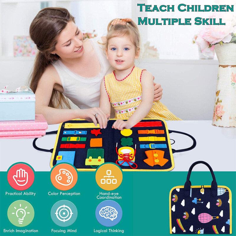 Tablero sensorial de fieltro para niños, juguetes Montessori, vestido de botón con cremallera, entrenamiento de habilidades básicas, aprendizaje de Educación Temprana, juguete preescolar