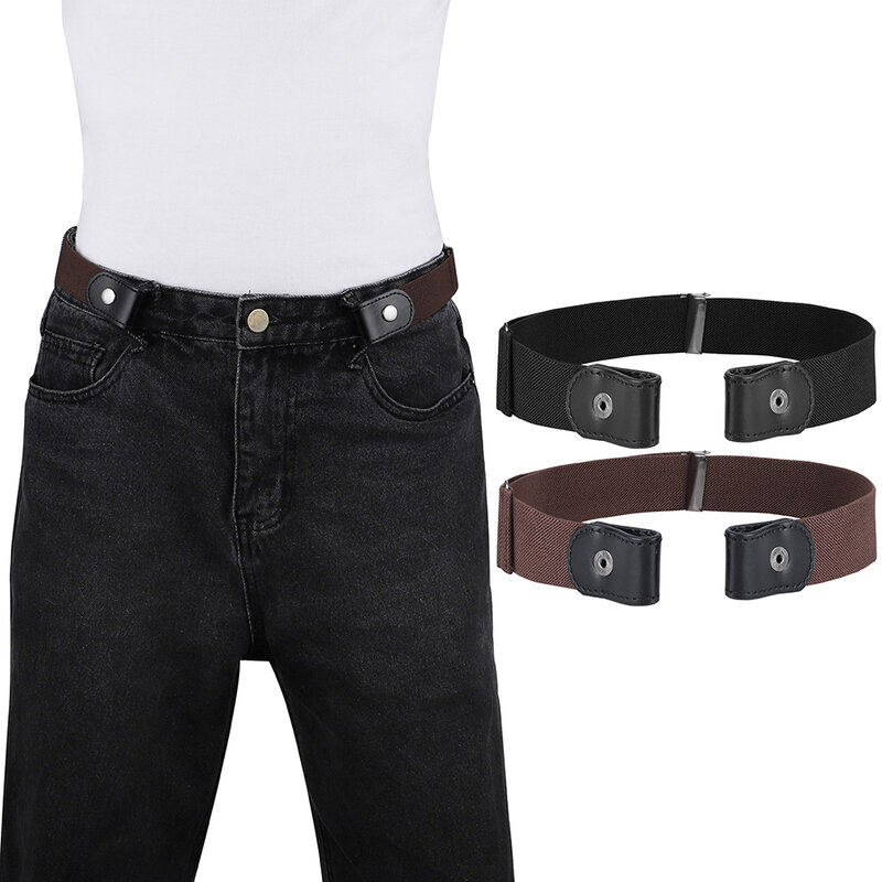 Punk Style Elastic Buckle-free Invisible Belt for Jeans Dress Belt without Buckle Easy Belts for Women Men