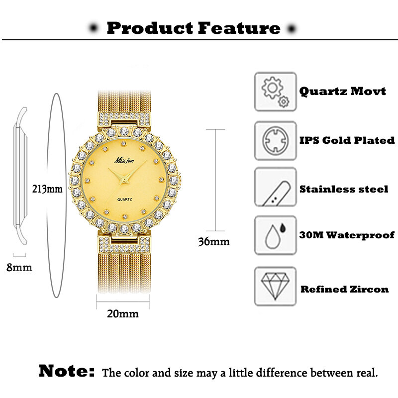 MISSFOX-Reloj de cuarzo de marca de lujo con diamantes para mujer, cronógrafo de pulsera resistente al agua, gran laboratorio, horas