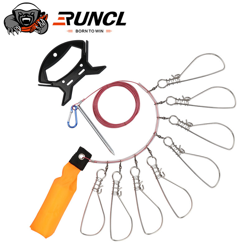 RUNCL Fishing Accessories Stainless Steel Fishing Lock Buckle Fish Lock Belt Fishing Stringer Ropes