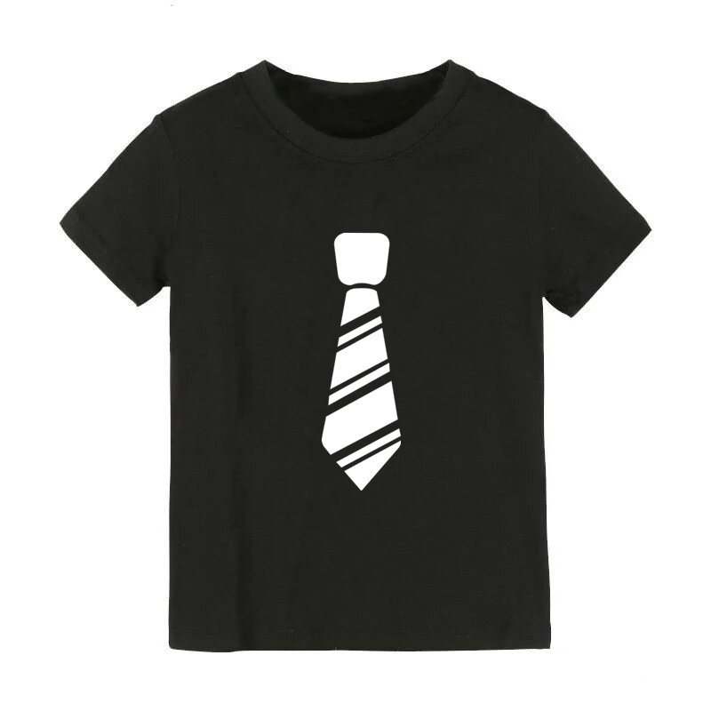 Funny Fake Tie Print Zomer Kinderkleding Jongens Korte Mouw T-shirt Kids Sweatshirt Kind Katoenen Kleding Jongens T-shirts