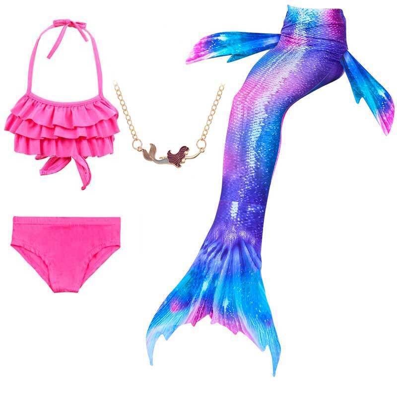 2020 New Kids Cosplay Girls Fancy Swimsuit Party Clothes Swimming Mermaid Tails Costume Necklace Goggles