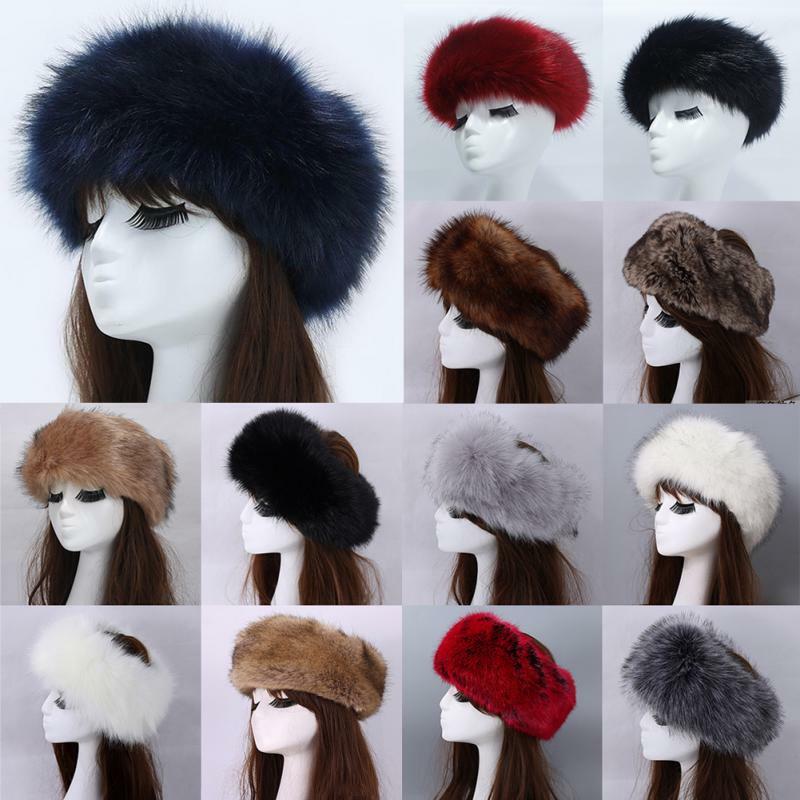 ที่คาดศีรษะขนเฟอร์แบบหนาสำหรับฤดูหนาวหมวกรัสเซียทรงรัสเซียที่คาดศีรษะขนฟูสำหรับผู้หญิงอุปกรณ์หมวกสกี