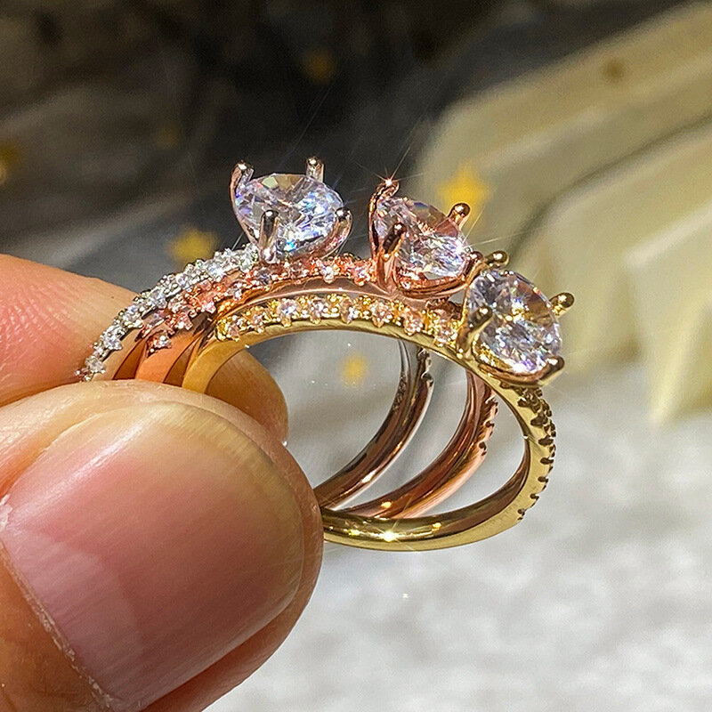 خاتم الإصبع الكلاسيكي للزفاف للنساء 925 من الفضة الإسترليني من الدرجة العالية AAA من أحجار الزركون الساحرة مجوهرات الحفلات