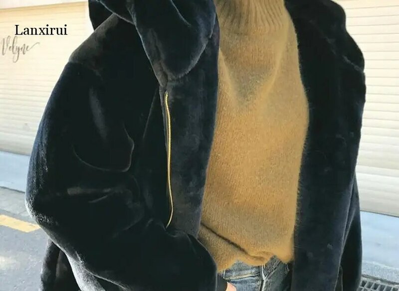 Frau Herbst und Winter Faux Pelz Jacke Weibliche Mode Übergroßen Kausal frauen große größe Mit Kapuze Mantel