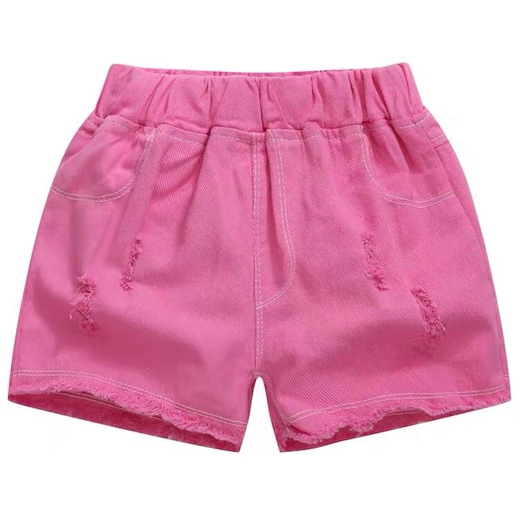 Criança shorts meninas denim shorts no verão grandes crianças seção fina selvagem menina moda vestir buraco das crianças calças quentes