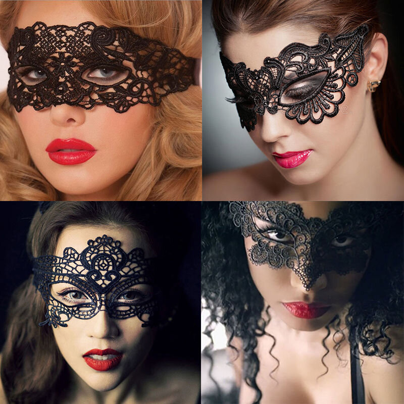 Masker Modis Kacamata Masker Berongga Renda Hitam Seksi Lingerie Seks Wanita Ratu Klub Malam Masker Mata Terbuka untuk Penyamaran