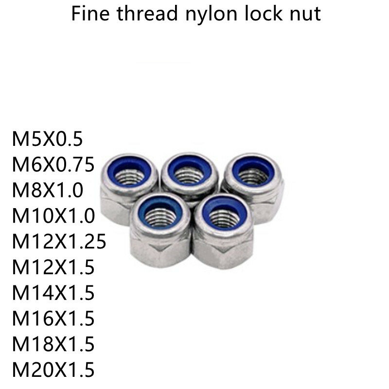 Écrou de blocage hexagonal autobloquant Nylock, filetage fin, en Nylon, en acier inoxydable M5-M20 304, DIN985