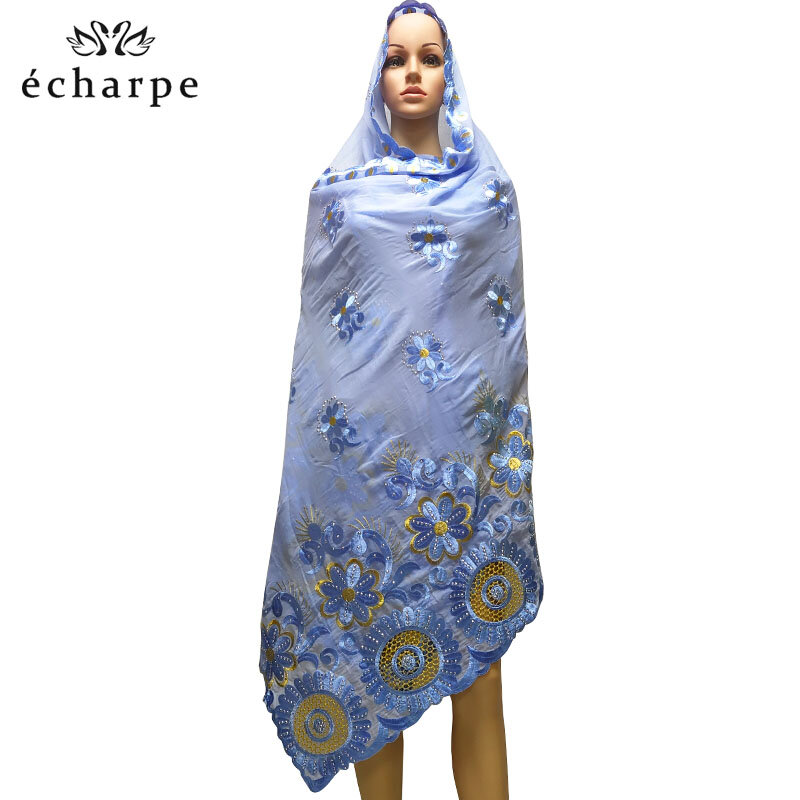 アフリカの女性のための刺繍された綿のスカーフ,柔らかい快適なショール,210x110 cm,アフリカの女性のためのヒジャーブ