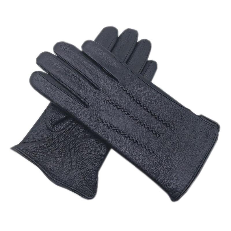 Winter Men's Deerskin Gloves Wrist Fashion New Genuine Deerskin Gloves Wool Lining Machine Sewing Warm Driving Riding Riding Col