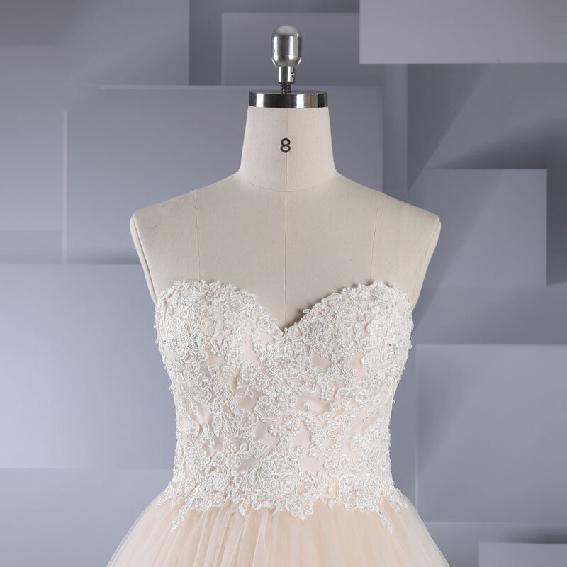 Custom Made Luxury A Line Wedding Dresses Netting Satin Applique Beading Floor Length Bridal Gown Court Train Zipper