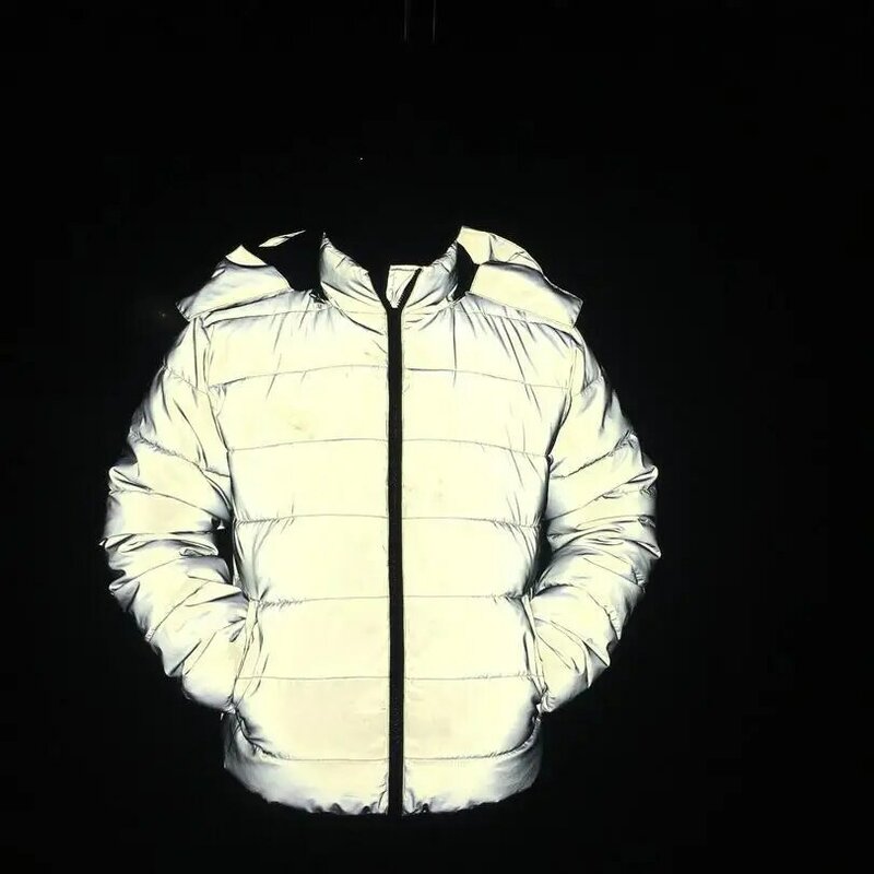 Новинка 2024, Мужская теплая зимняя куртка со светоотражающей подкладкой из хлопка, фосфоресцирующая одежда с капюшоном для подростков