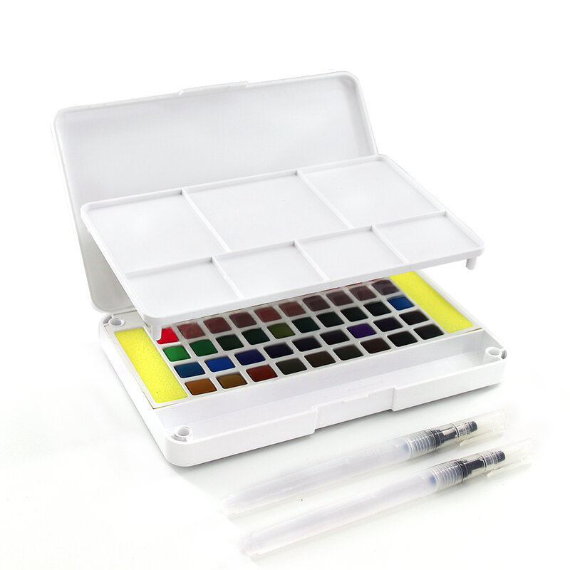 Portátil 12/18/24/36/48 cores sólido pigmento aquarela tintas conjunto com esponja água escova caneta para artista pintura arte suprimentos