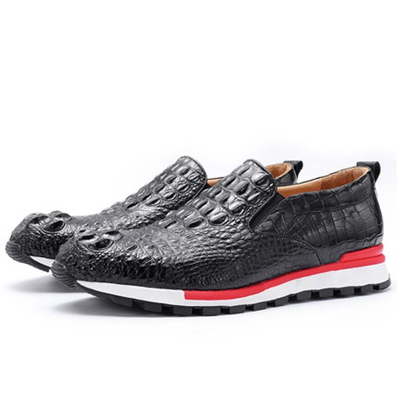 Piliyuan couro de crocodilo sapatos masculinos crânio de crocodilo cabeça redonda sapatos masculinos lazer sapatos masculinos sapatos de couro tendência