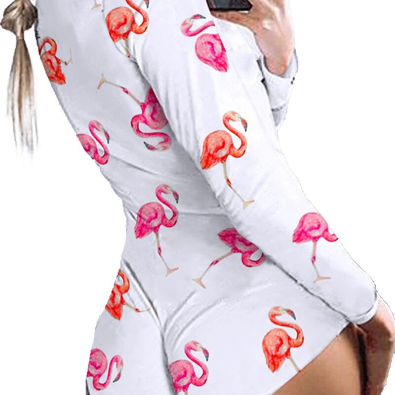 ผู้หญิงเซ็กซี่ชุดนอน Romper ลำลอง V คอยาวแขนยาว One Piece Bodysuit ฤดูร้อน