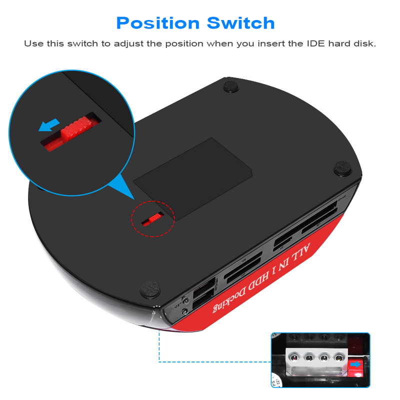 2 IDE 1 SATA USB2.0 Type C Dual External Hard Disk Drive 2.5 inch 3.5 inch Docking Station One Touch Backup OTB HUB Reader