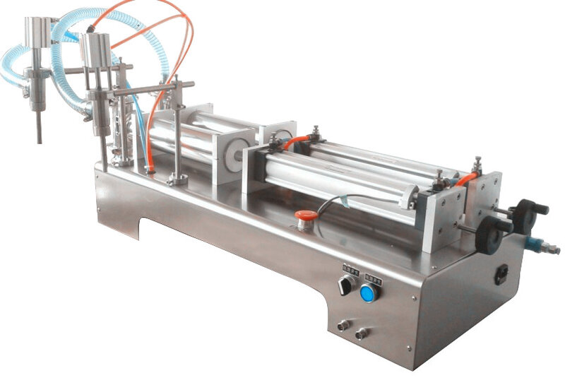 Hign-máquina de llenado de líquido de doble cabezal neumática, máquina de llenado de pistón horizontal, precisión de 100-1000ML