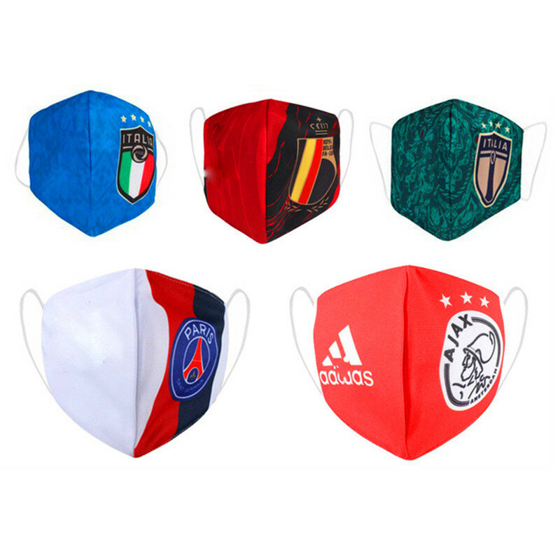 Fã de futebol 32 equipes de futebol países máscara impressão máscaras faciais reutilizáveis tecido máscaras de algodão elástico earloops safey máscaras