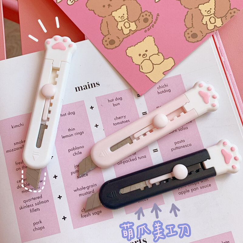 귀여운 여성스러운 핑크 고양이 발 합금 미니 휴대용 유틸리티 나이프 커터, 편지 봉투 오프너, 우편 나이프, 학교 사무용품, 1 개