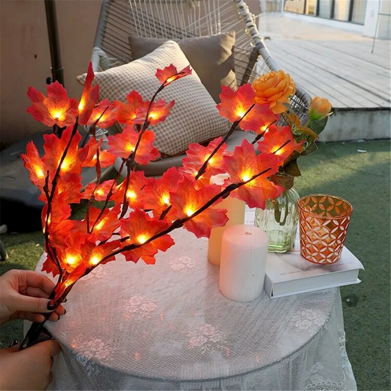73cm 20 LED Simulation Maple Leaves Branch Light Romantic Vase Filler Flower Willow Branch Light Christmas Holiday Decor Lamp