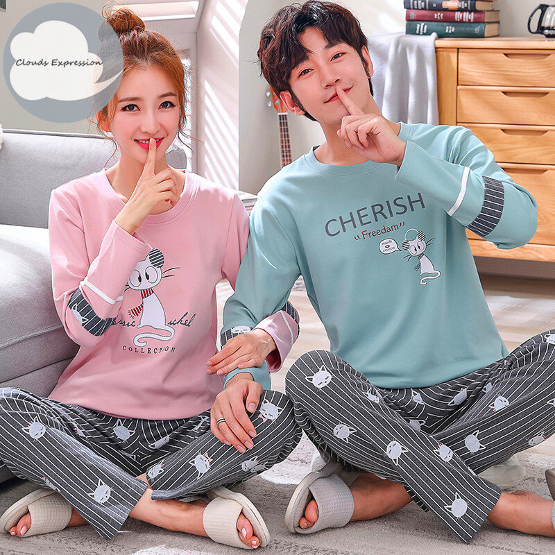 Brand Autumn Men's Cotton Pajamas Letter Stripes Sleepwear Cartoon Pajama Sets Casual Lounge Suits Pyjamas Plus Size 3XL Pijama
