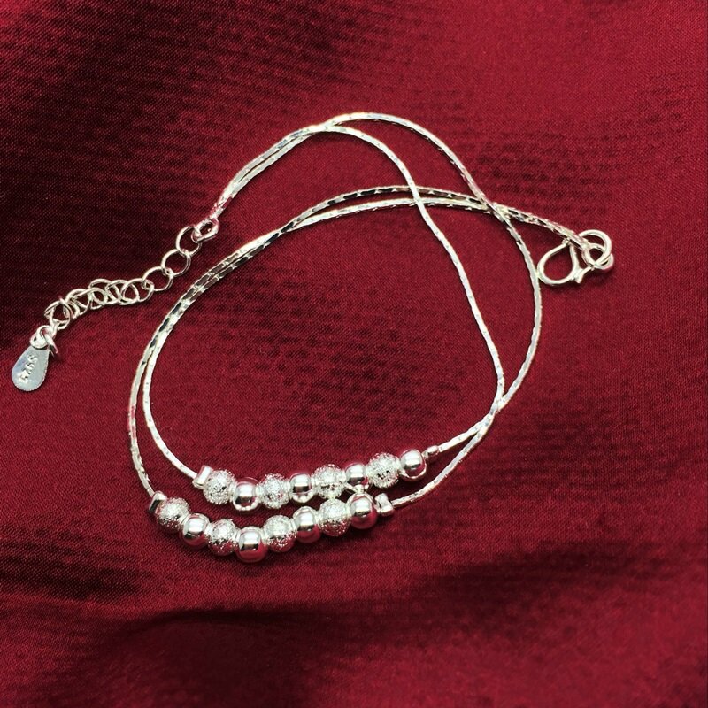 OMHXZJ-925 Sterling Silver Bracelet Tornozeleira para Mulheres, Star Beads, Girl's Fashion, 2 Layers, Birthday Party Gift, Atacado, 2 Linhas, JL02