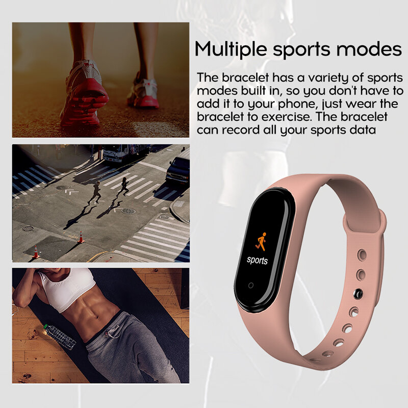 Neue M4 Smart Band Armband Uhr Fitness Tracker Armband Farbe Touch Sport Herzfrequenz Blutdruck Monitor Männer Frauen Android
