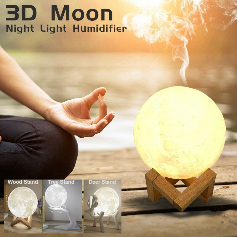 880ml Large Air Humidifier Aroma Essential Oil Aroma Diffuser 3d Led Moon Light USB Aromatherapy Diffuser For Christmas Gift